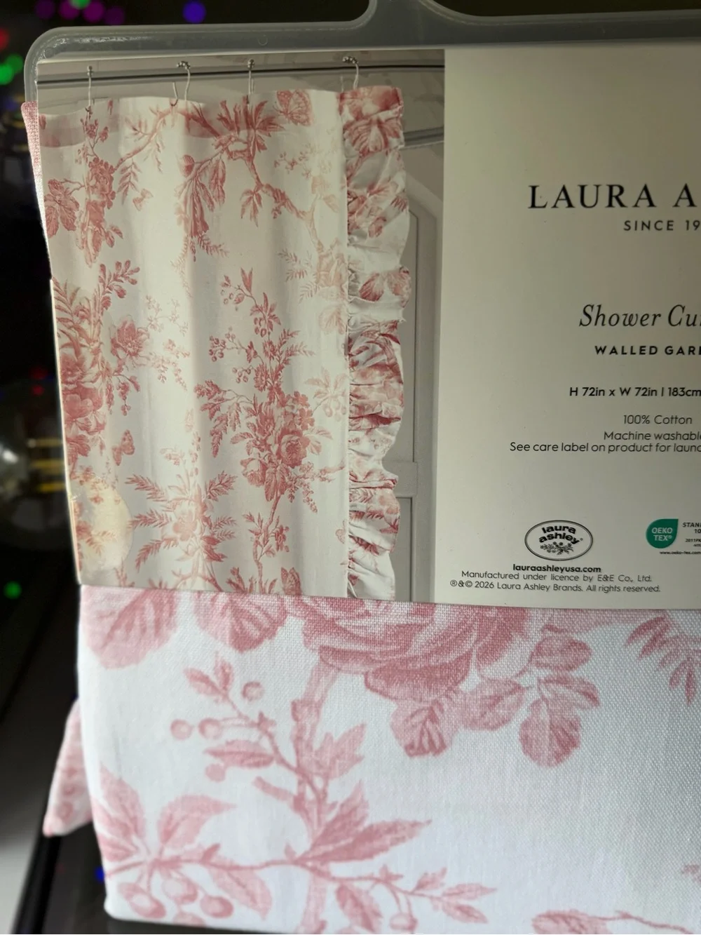 Laura Ashley pink Vintage style Floral rose Ruffle Shower Curtain